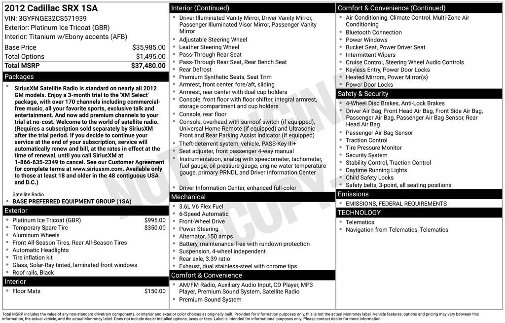 Used 2012 Cadillac SRX Base with VIN 3GYFNGE32CS571939 for sale in Pinconning, MI