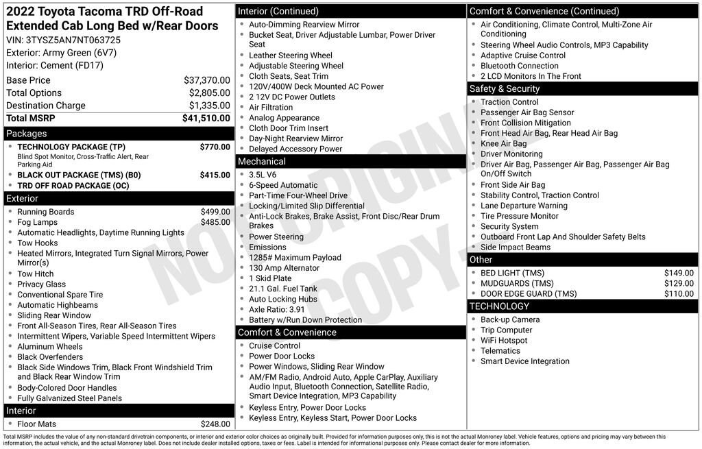 Used 2022 Toyota Tacoma 4WD SR Truck Access Cab