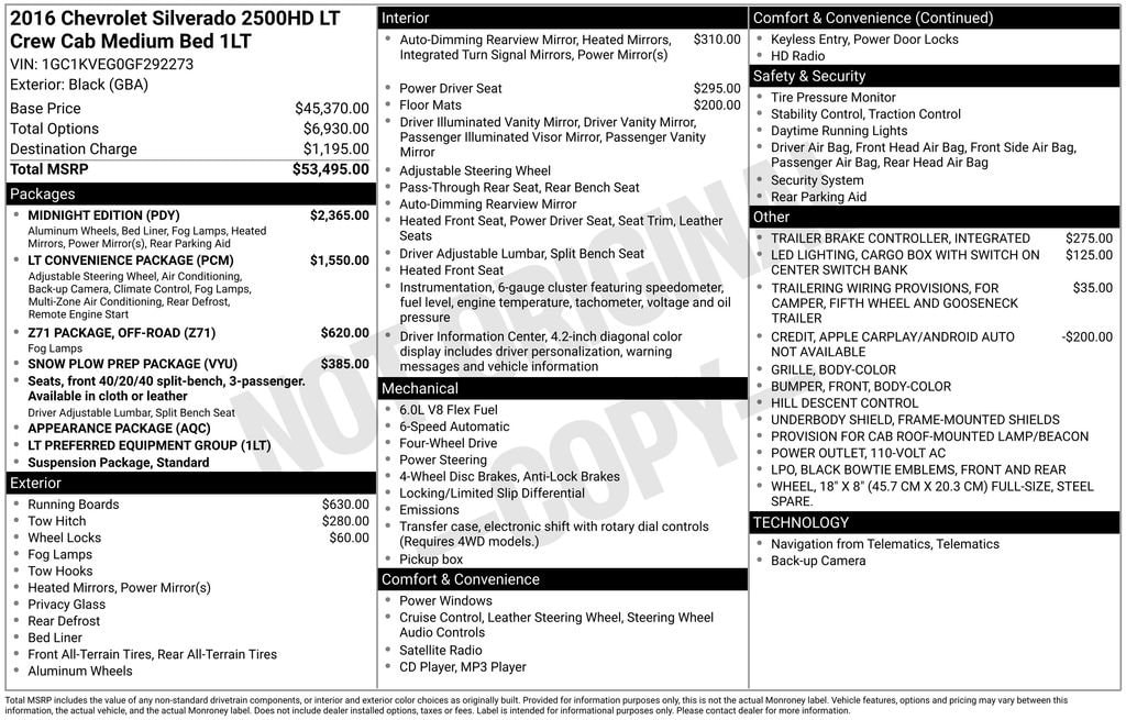 Used 2016 Chevrolet Silverado 2500HD LT with VIN 1GC1KVEG0GF292273 for sale in Pinconning, MI