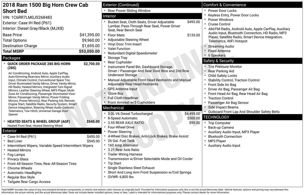 Used 2018 Ram 1500 Big Horn Truck Crew Cab