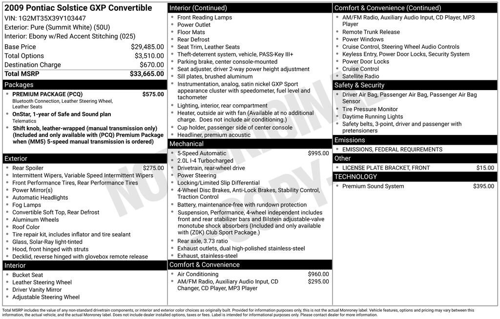 Used 2009 Pontiac Solstice GXP Convertible