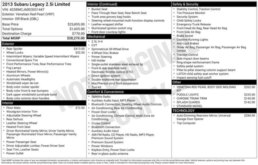 Used 2013 Subaru Legacy 2.5i Sedan