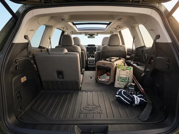 The spacious 3rd row and cargo capacity of the 2026 Subaru Ascent filled with family gear