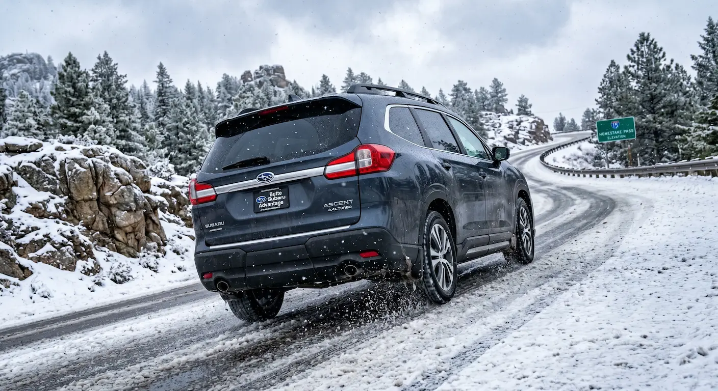 2026 Subaru Ascent Turbocharged engine providing high-altitude passing power on Homestake Pass near Butte, MT.