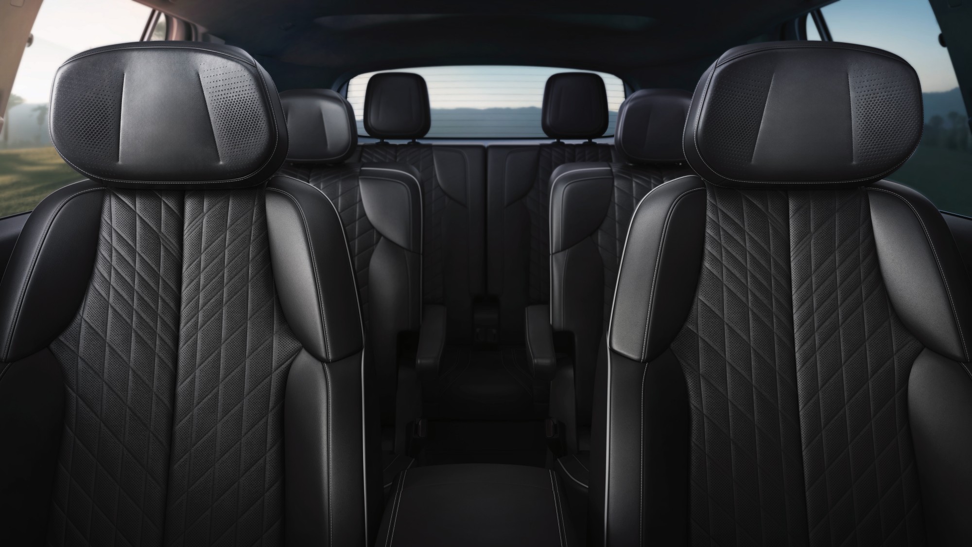Dashboard View of the 2027 Cadillac VISTIQ's Three Rows of All-black Seating