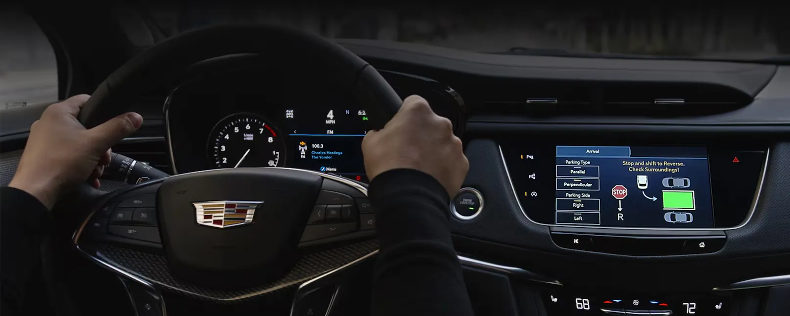 Close-up of a Man Utilizing the Automatic Parking Assist Technology of the 2026 Cadillac XT5