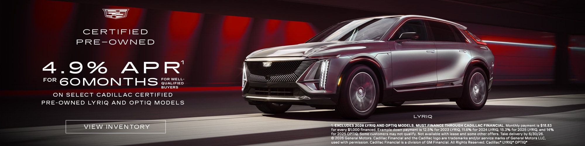 Certified Pre-Owned LYRIQ and 2025 Certified Pre-Owned OPTIQ inventory