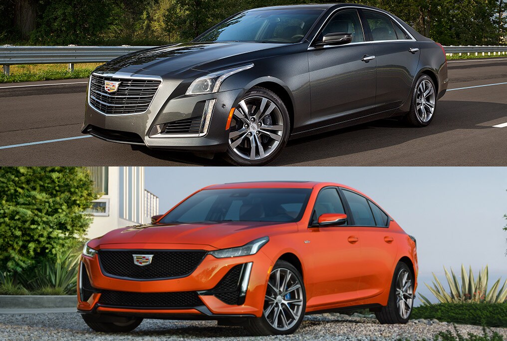 Comparatif entre la Cadillac CTS (haut) et la Cadillac CT5-V (bas)