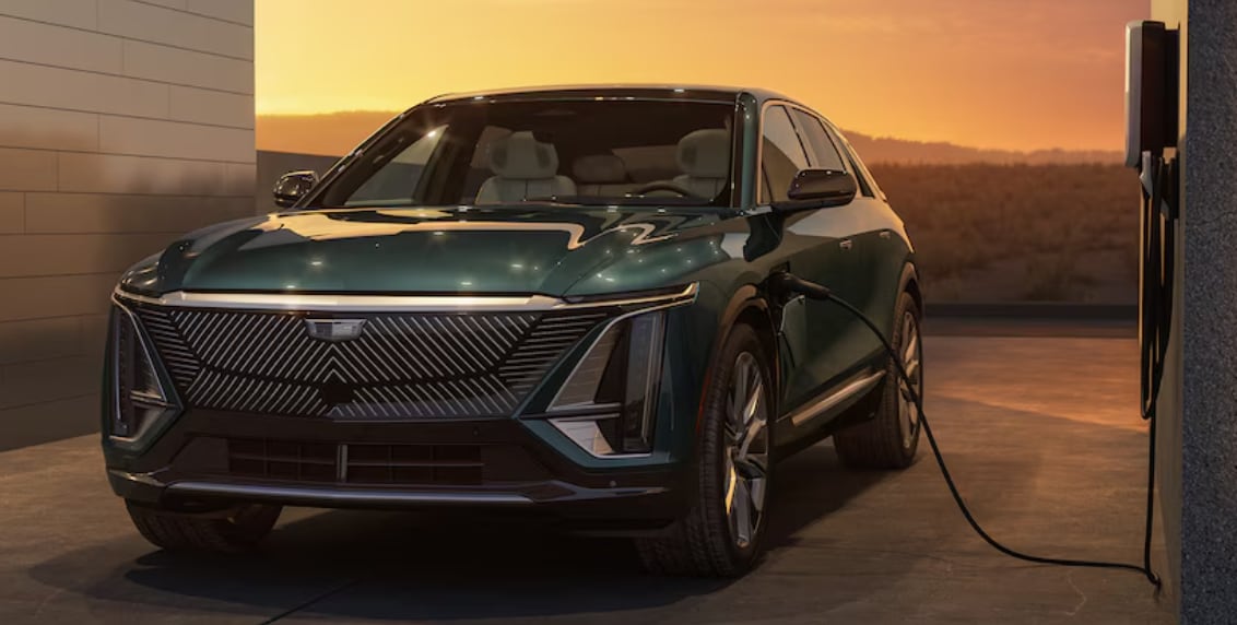 The 2024 Cadillac LYRIQ charging from an outdoor charger