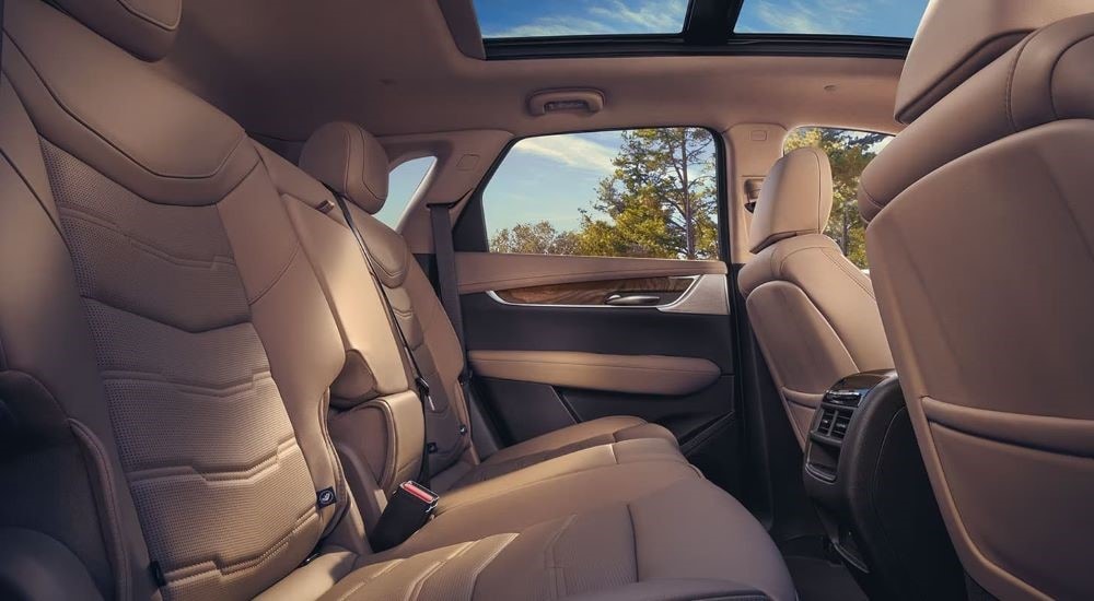 The brown leather interior is shown in a 2024 Cadillac XT5.