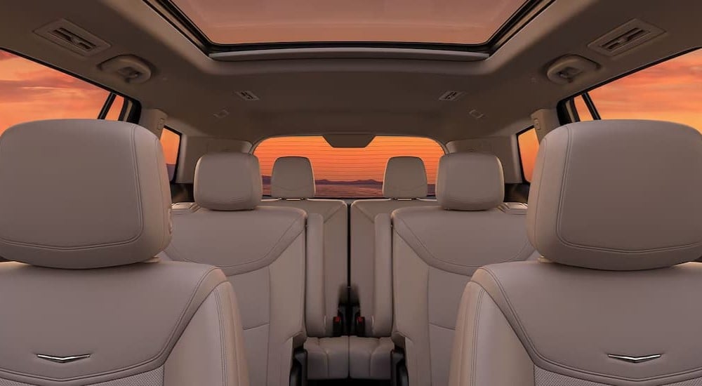 The tan interior seating in a 2025 Cadillac XT6 is shown.
