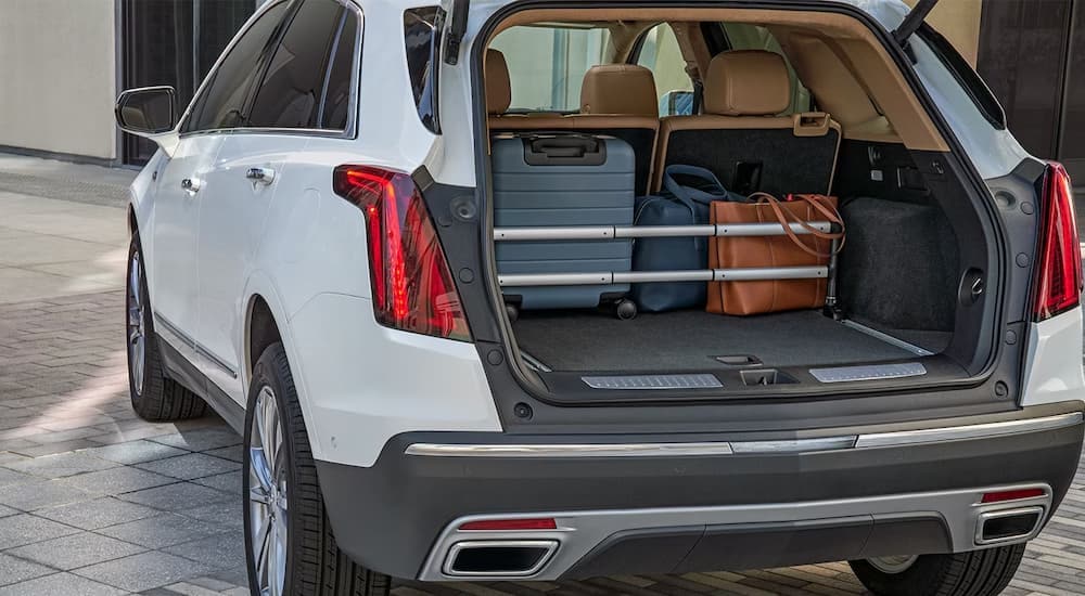 The rear cargo area of a 2024 Cadillac XT5 is shown after leaving a Cadillac dealer near you.