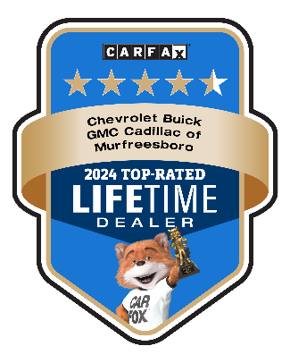 4.5 Stars Carfax 2022 Top Rated Lifetime Dealer CARFAX 2022 Top‑Rated Lifetime Dealer for Chevrolet Buick GMC of Murfreesboro, Tennessee.