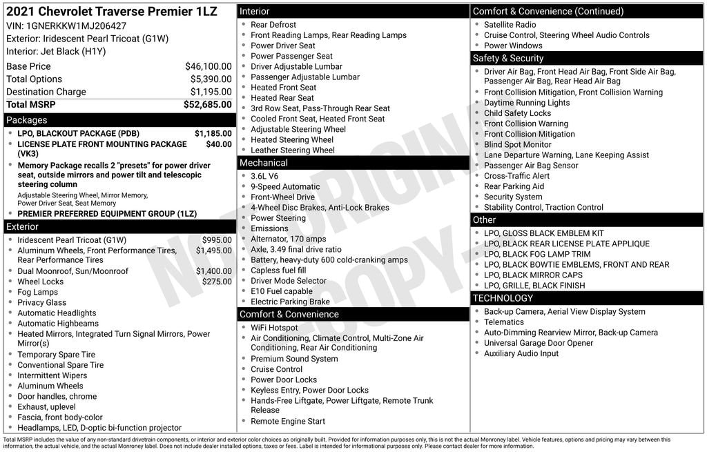Used 2021 Chevrolet Traverse Premier SUV