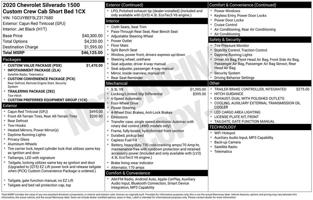 Used 2020 Chevrolet Silverado 1500 Custom Truck