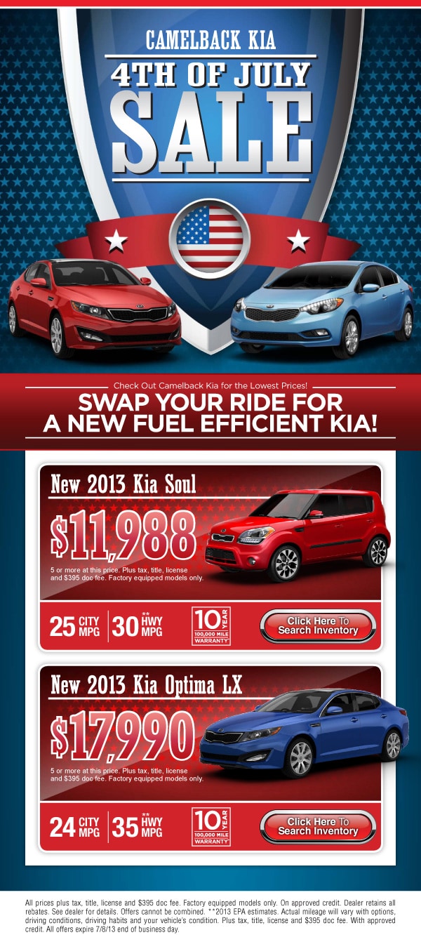Kia Sale Event Phoenix AZ July 4th Weekend New Kia Soul & Optima LX Deals