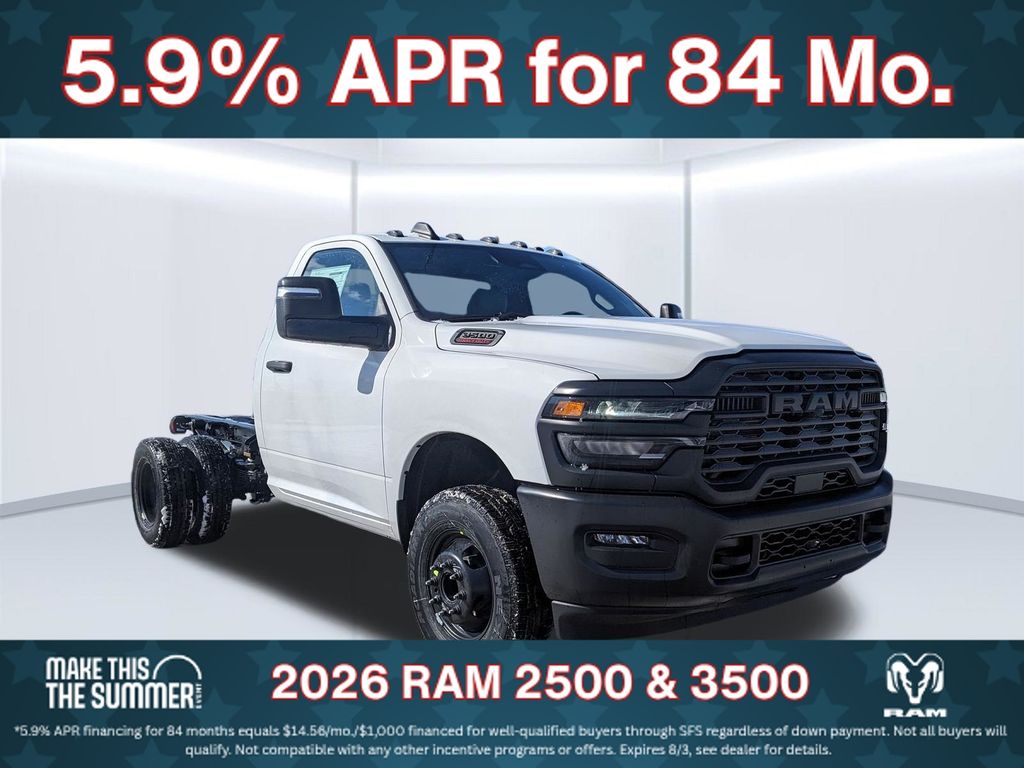 Bright White 2026 RAM 3500 Chassis Pickup Truck Four-Wheel Drive 8-Speed Automatic