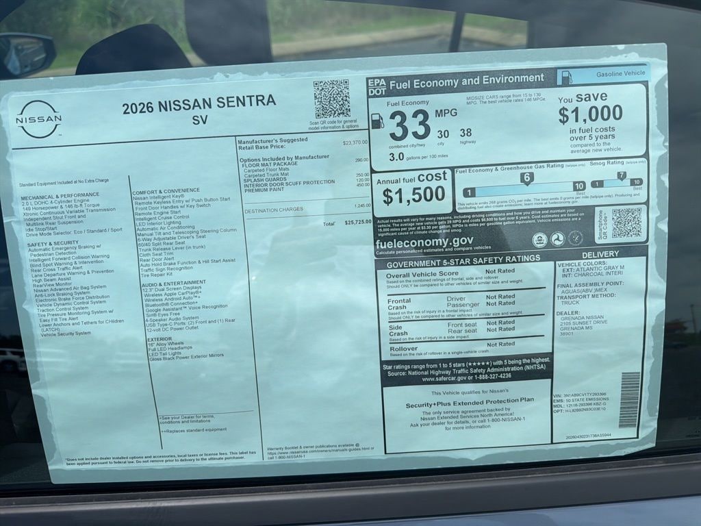 New 2026 Nissan Sentra SV Sedan