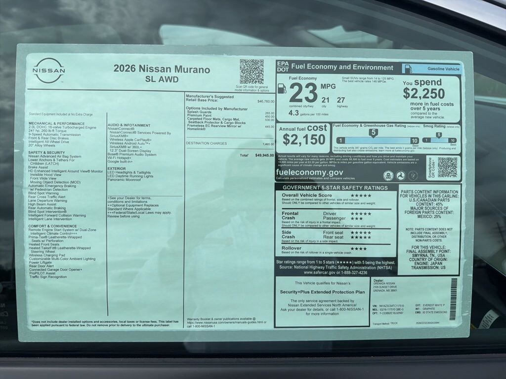 New 2026 Nissan Murano SL SUV