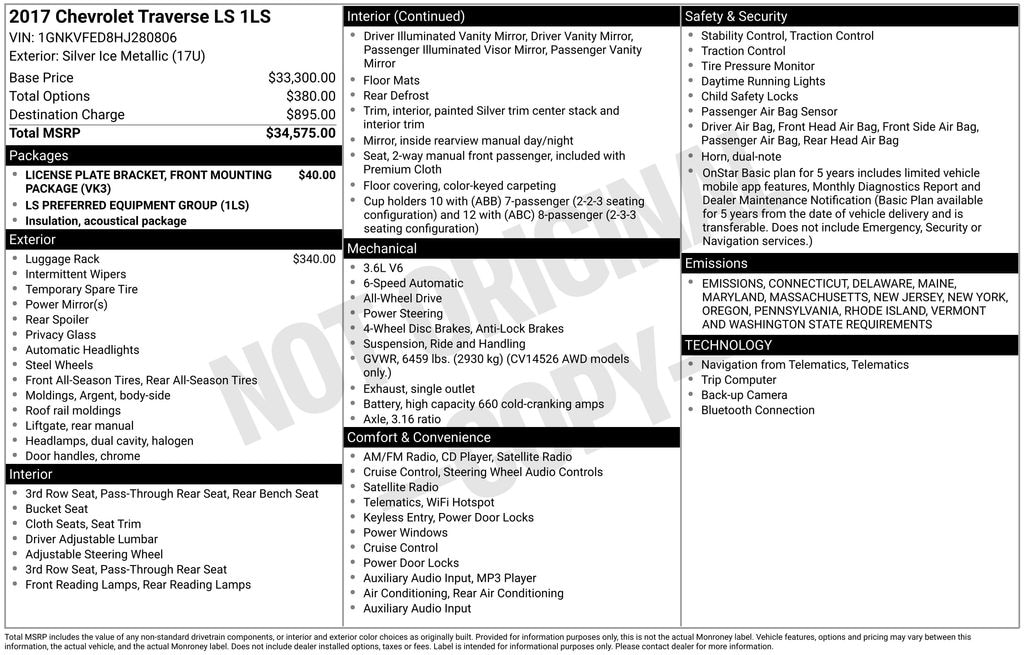 Used 2017 Chevrolet Traverse LS SUV