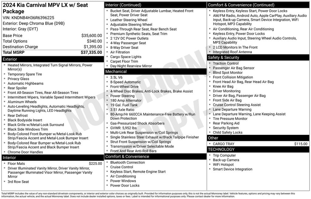 Certified 2024 Kia Carnival LX Minivan/Van