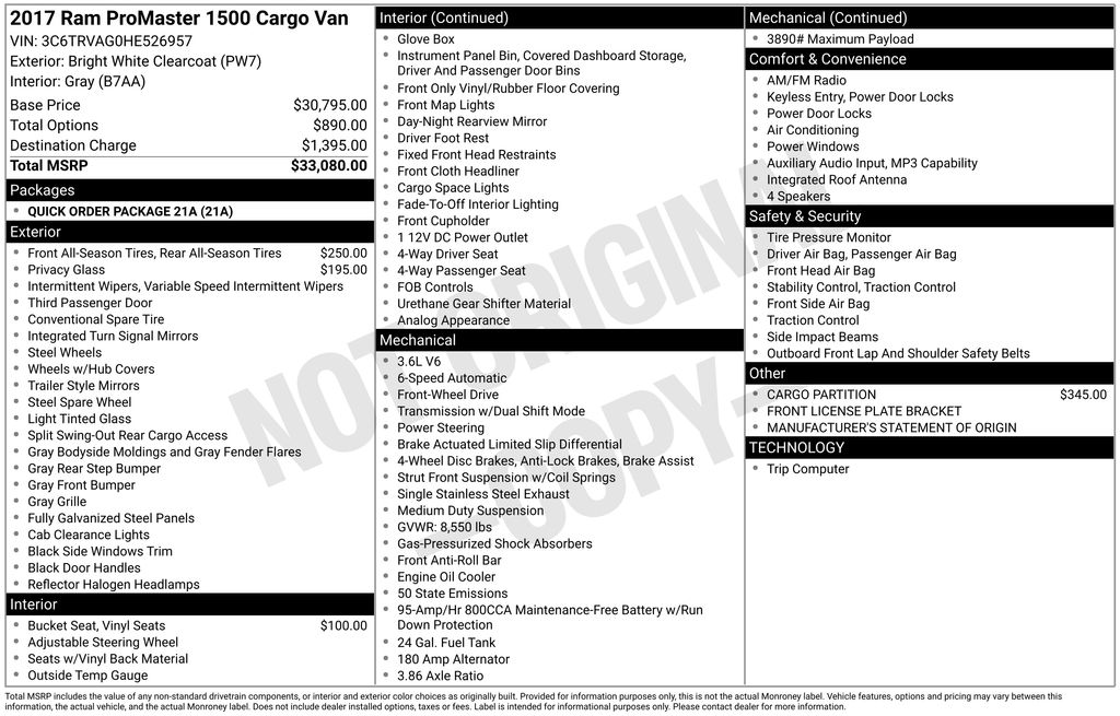 2017 RAM ProMaster 1500 136" WB Low Roof's photo