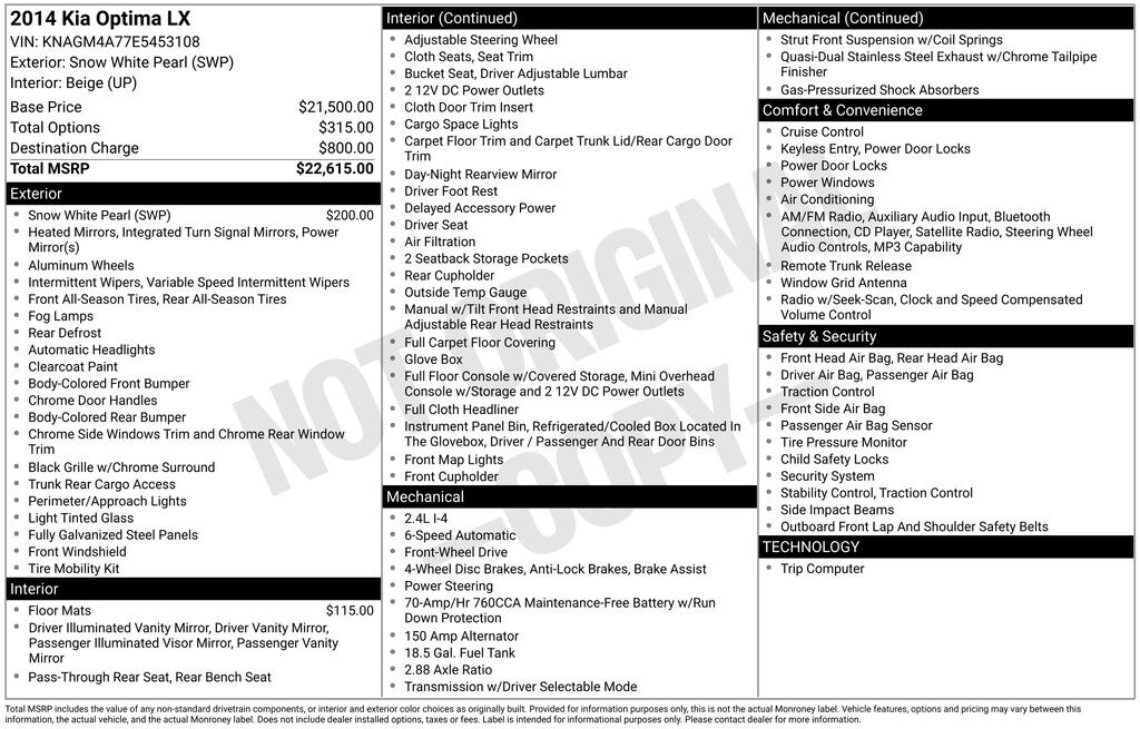 Used 2014 Kia Optima LX Sedan