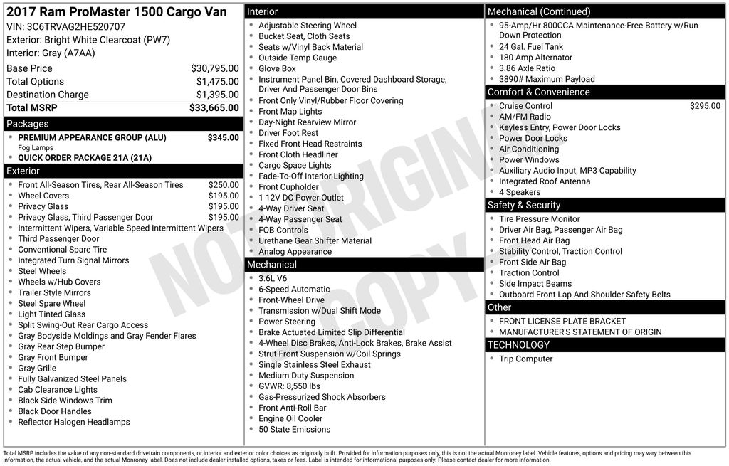 2017 RAM ProMaster 1500 136" WB Low Roof's photo