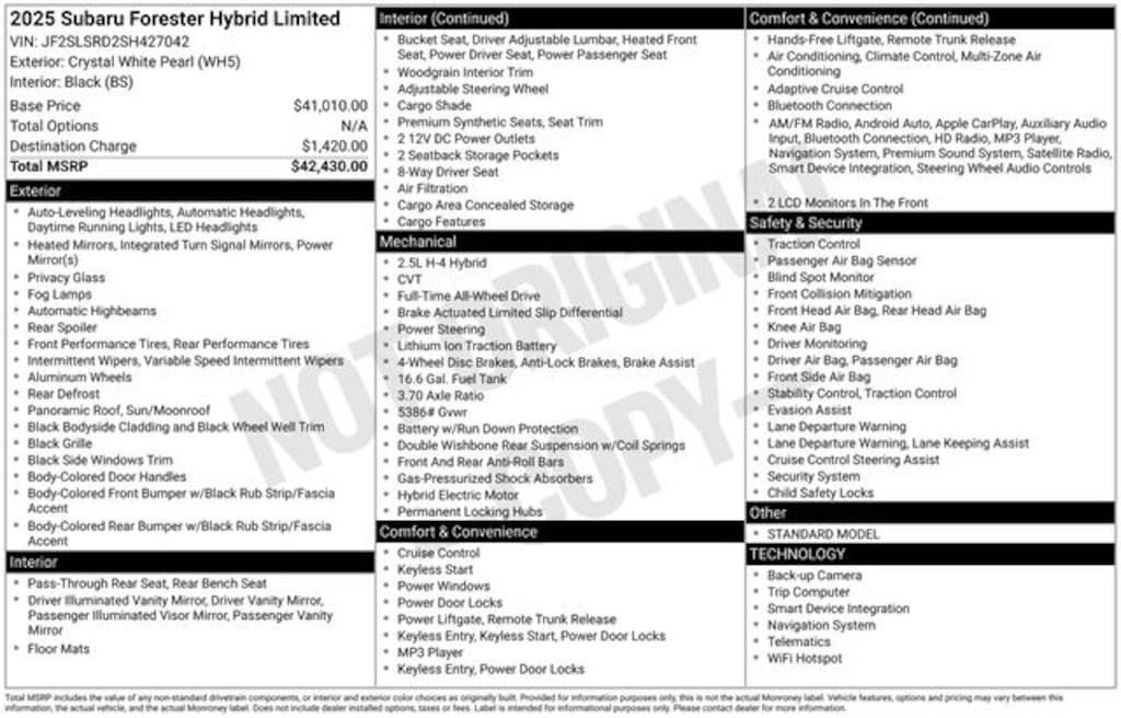 New 2025 Subaru Forester Hybrid Limited SUV