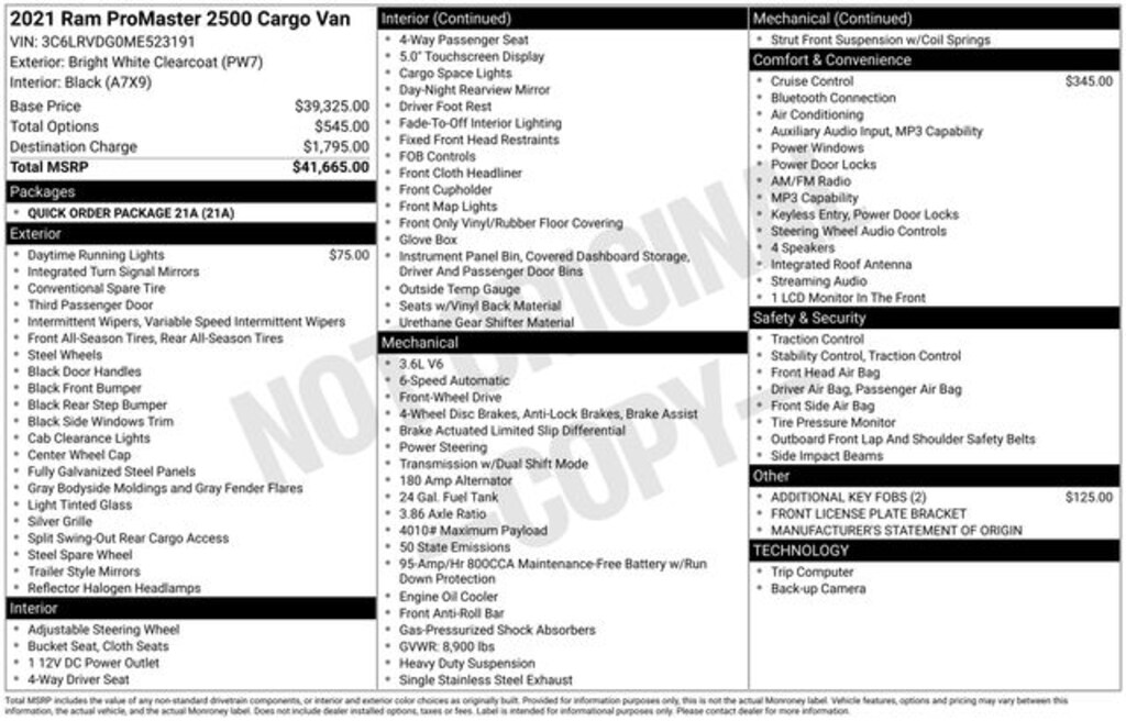 Used 2021 Ram Promaster 2500 High Roof Cargo Van
