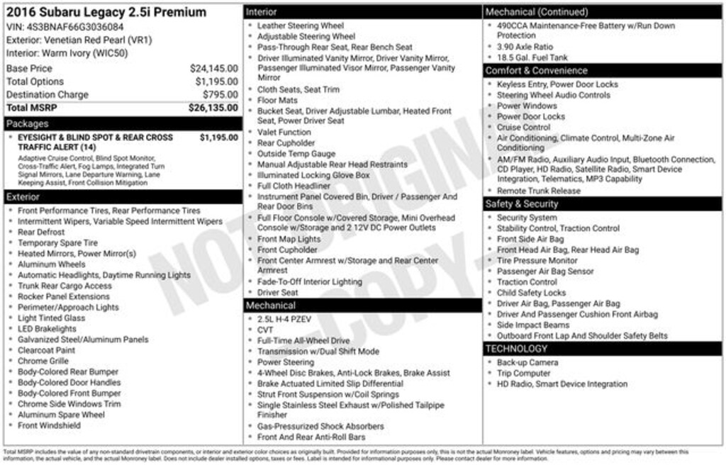 Used 2016 Subaru Legacy 2.5i Sedan