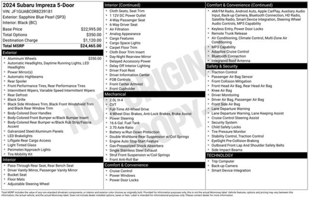 Used 2024 Subaru Impreza Base Hatchback