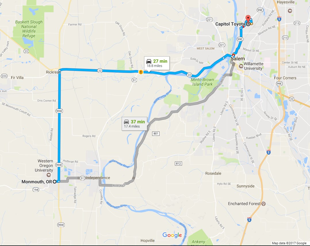 Directions from Monmouth,OR Capitol Toyota