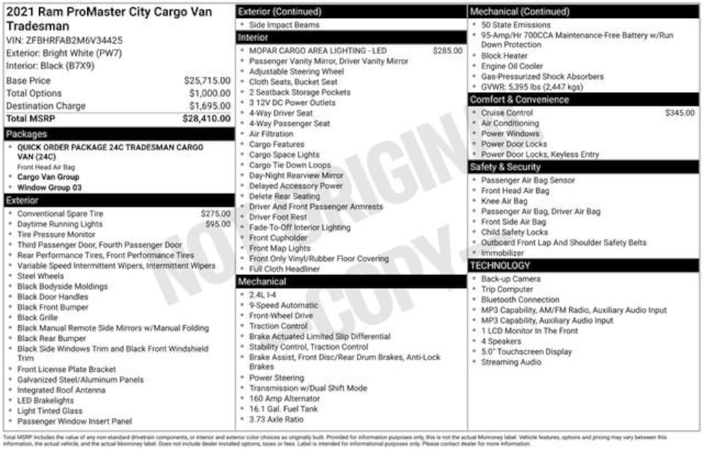 Used 2021 Ram Promaster City Cargo Van Tradesman
