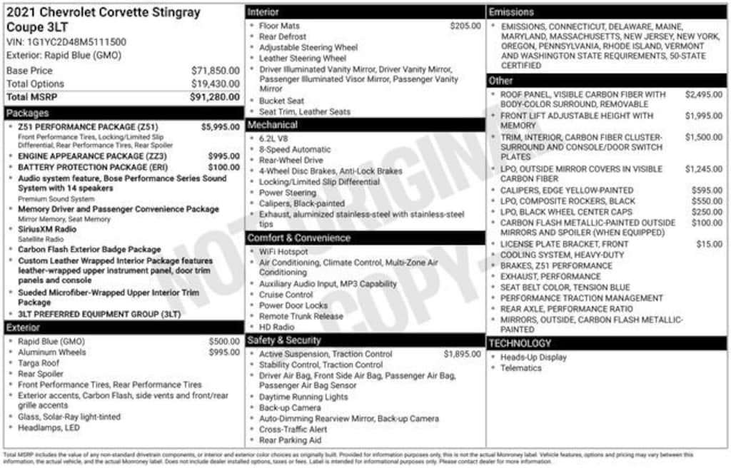 Used 2021 Chevrolet Corvette Stingray 3LT Performance