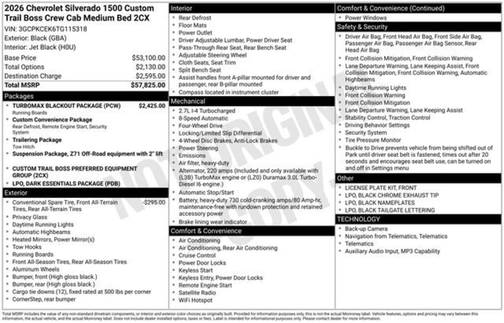 Used 2026 Chevrolet Silverado 1500 Custom Trail Boss Truck