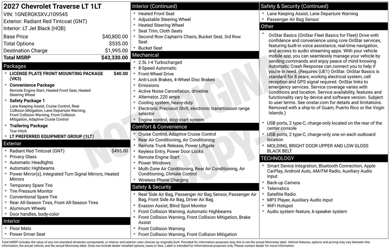 2027 Chevrolet Traverse LT - Photo 4