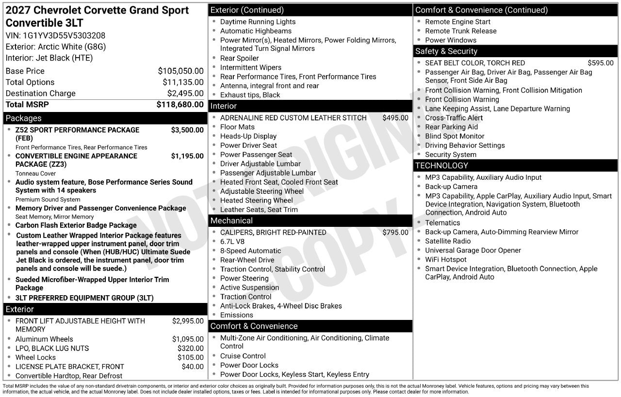 2027 Chevrolet Corvette Grand Sport 3LT Convertible, photo 5