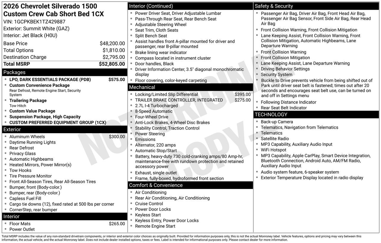 2026 Chevrolet Silverado 1500 Custom Truck, photo 4