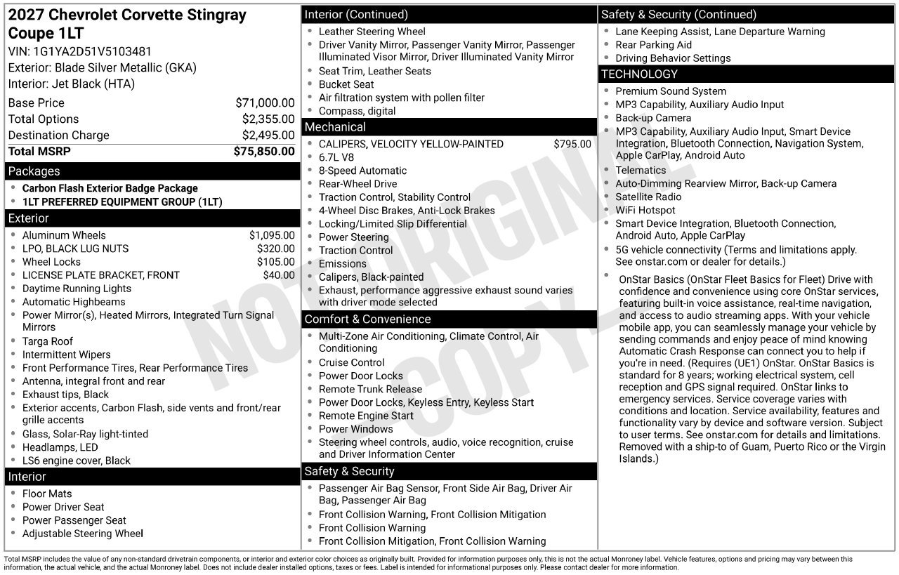 2027 Chevrolet Corvette Stingray 1LT Coupe, photo 5