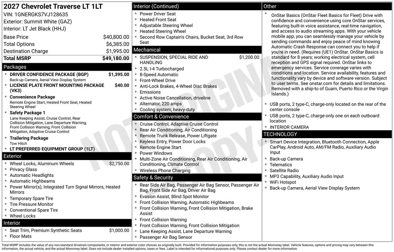 2027 Chevrolet Traverse LT SUV, photo 5