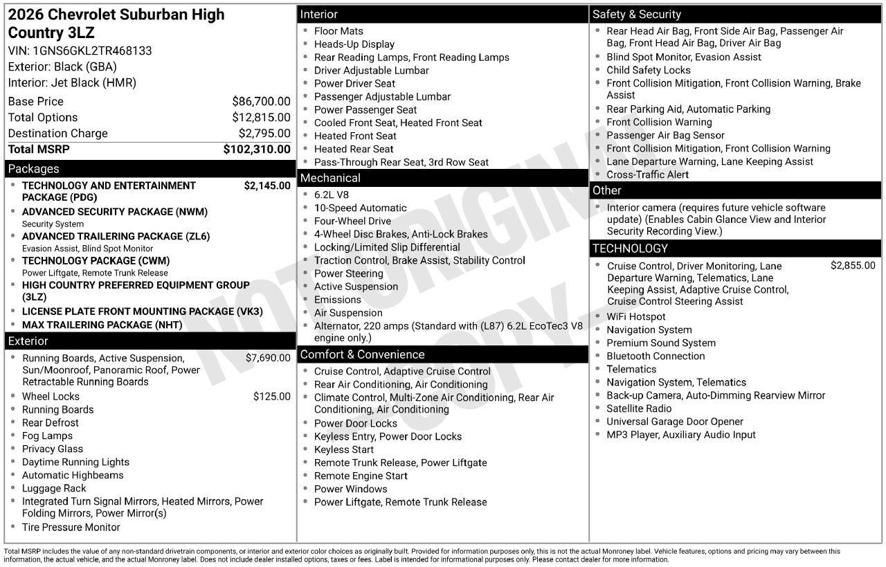 2026 Chevrolet Suburban High Country, photo 4