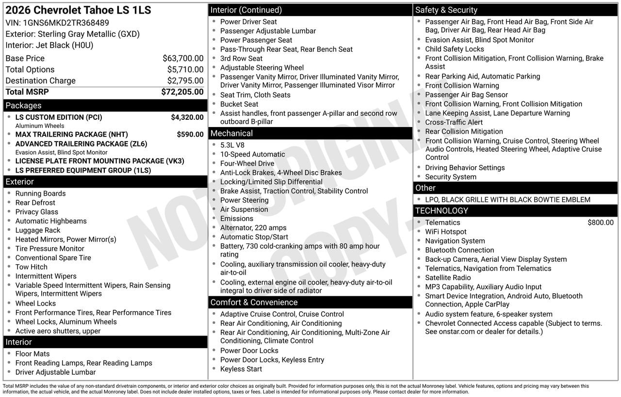 2026 Chevrolet Tahoe LS SUV, photo 5