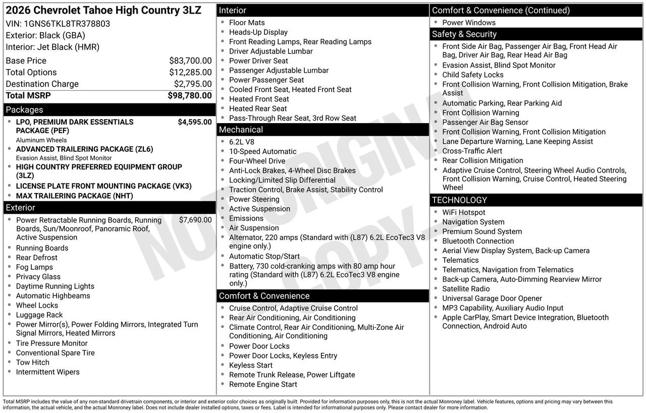 2026 Chevrolet Tahoe High Country SUV, photo 4