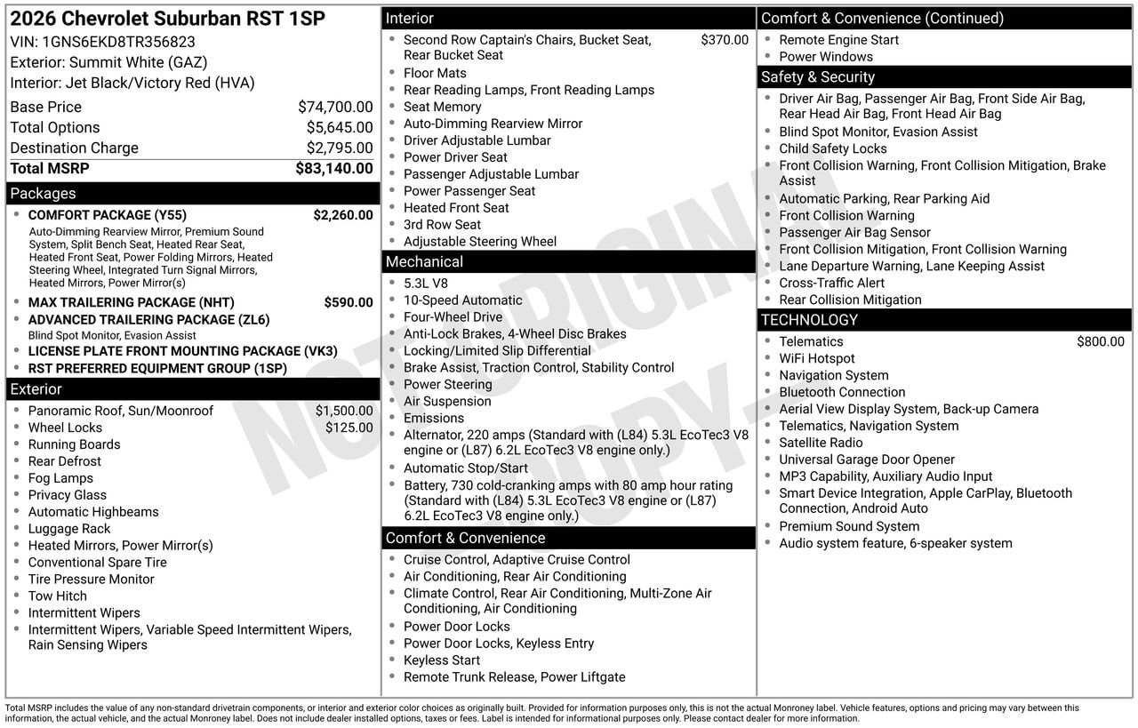 2026 Chevrolet Suburban RST SUV, photo 4