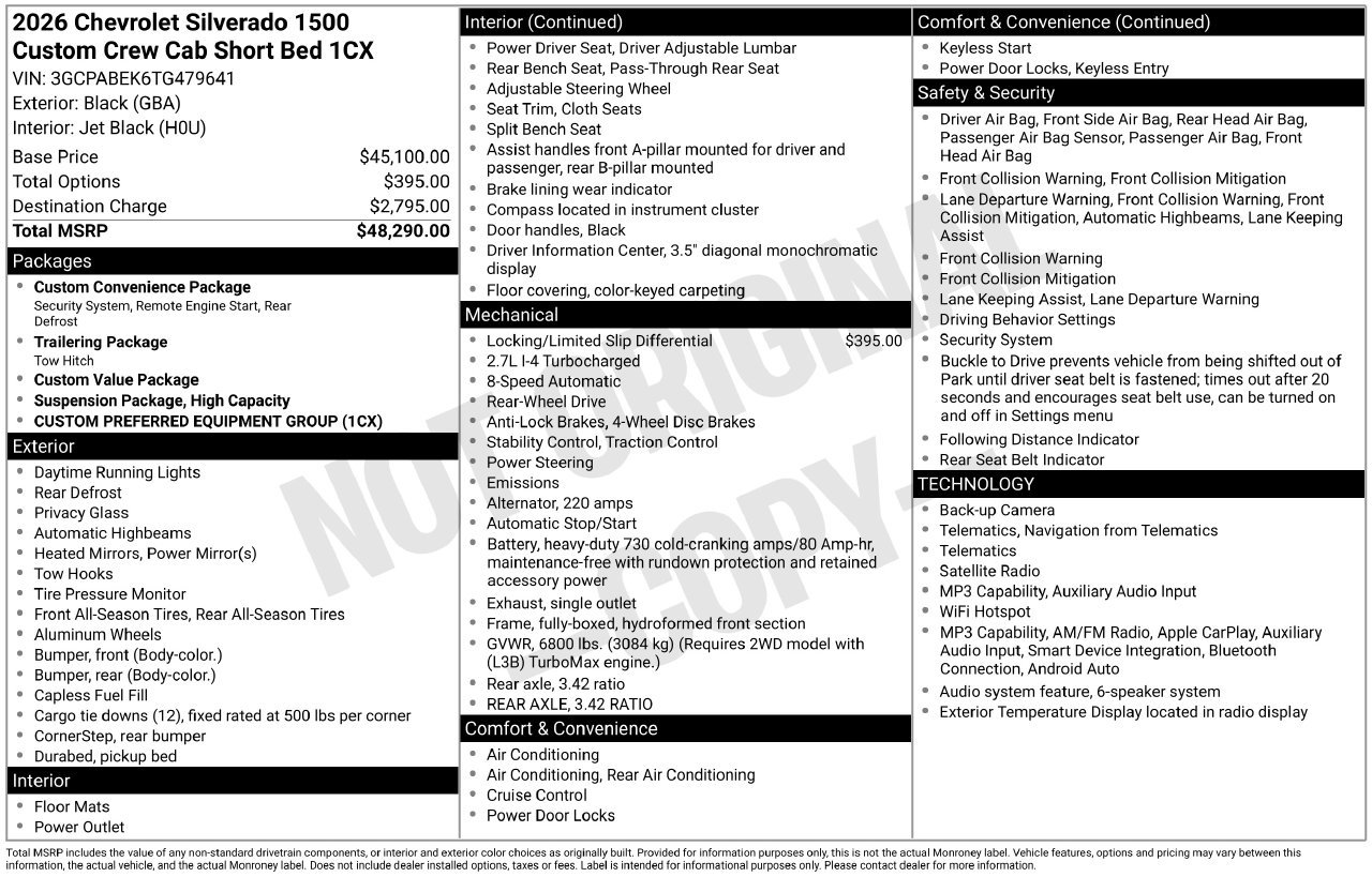 New 2026 Chevrolet Silverado 1500 Custom Truck