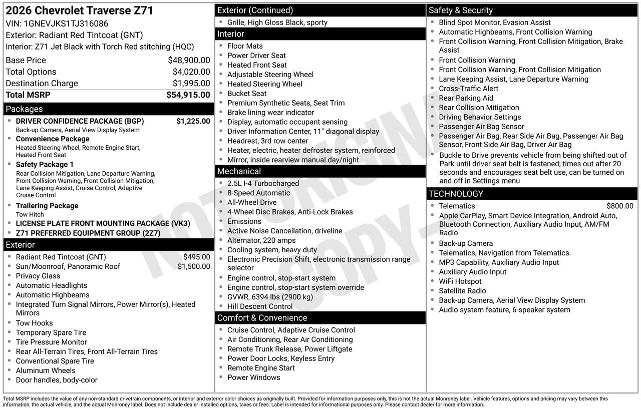 2026 Chevrolet Traverse Z71 SUV, photo 4
