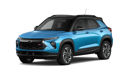 Front three-quarter view of a light blue 2026 Chevy Trailblazer.