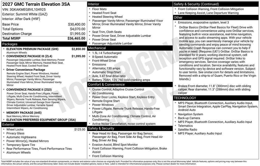 New 2027 GMC Terrain Elevation SUV