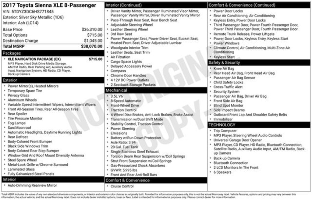 Used 2017 Toyota Sienna XLE 8 Passenger Van Passenger Van